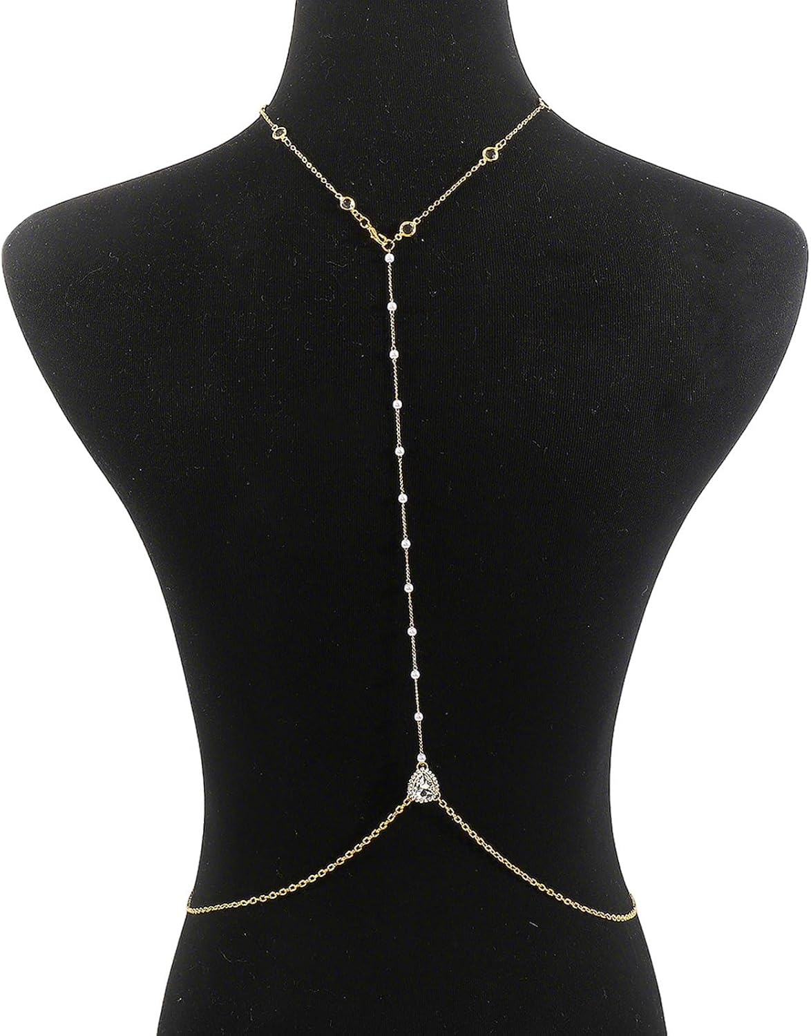 Rhinestone Back Chain Necklace,Crystal Drop BackDrop Jewelry,Wedding Bridal Long Pearl Back Necklace Jewelry for Women Backless Dress - Image 6