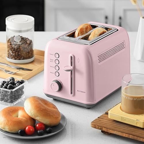 Miniatura 9 de BUYDEEM DT620 Tostadora de 2 rebanadas, ranuras extra anchas, acero inoxidable retro con palanca de elevación alta, función de bagel y muffin,