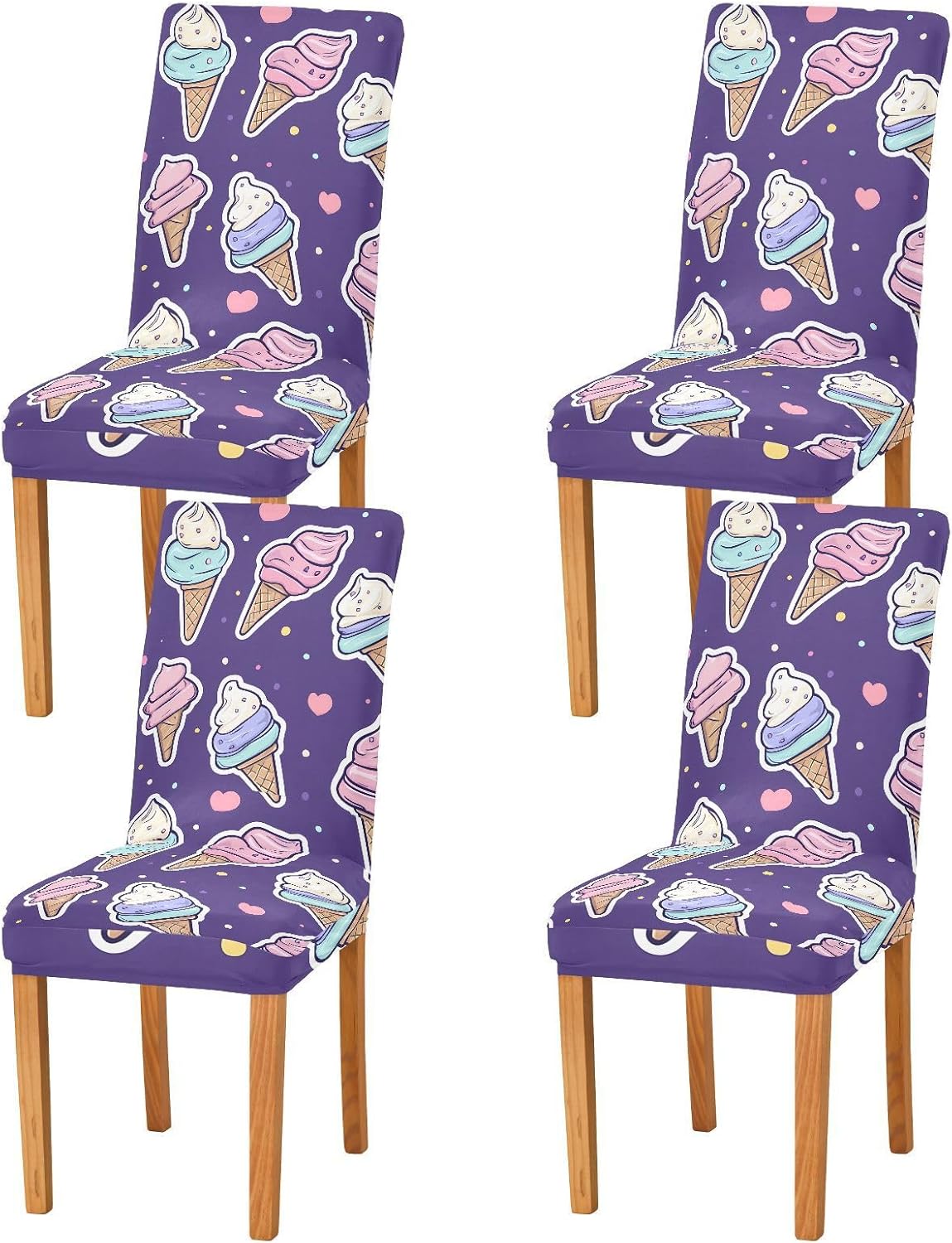 ALAZA Chair Covers for Dining Room, Cartoon Ice Cream Pattern Stretch Chair Cover Sets Chair Protector Removable Washable for Ktichen Restaurant Hotel