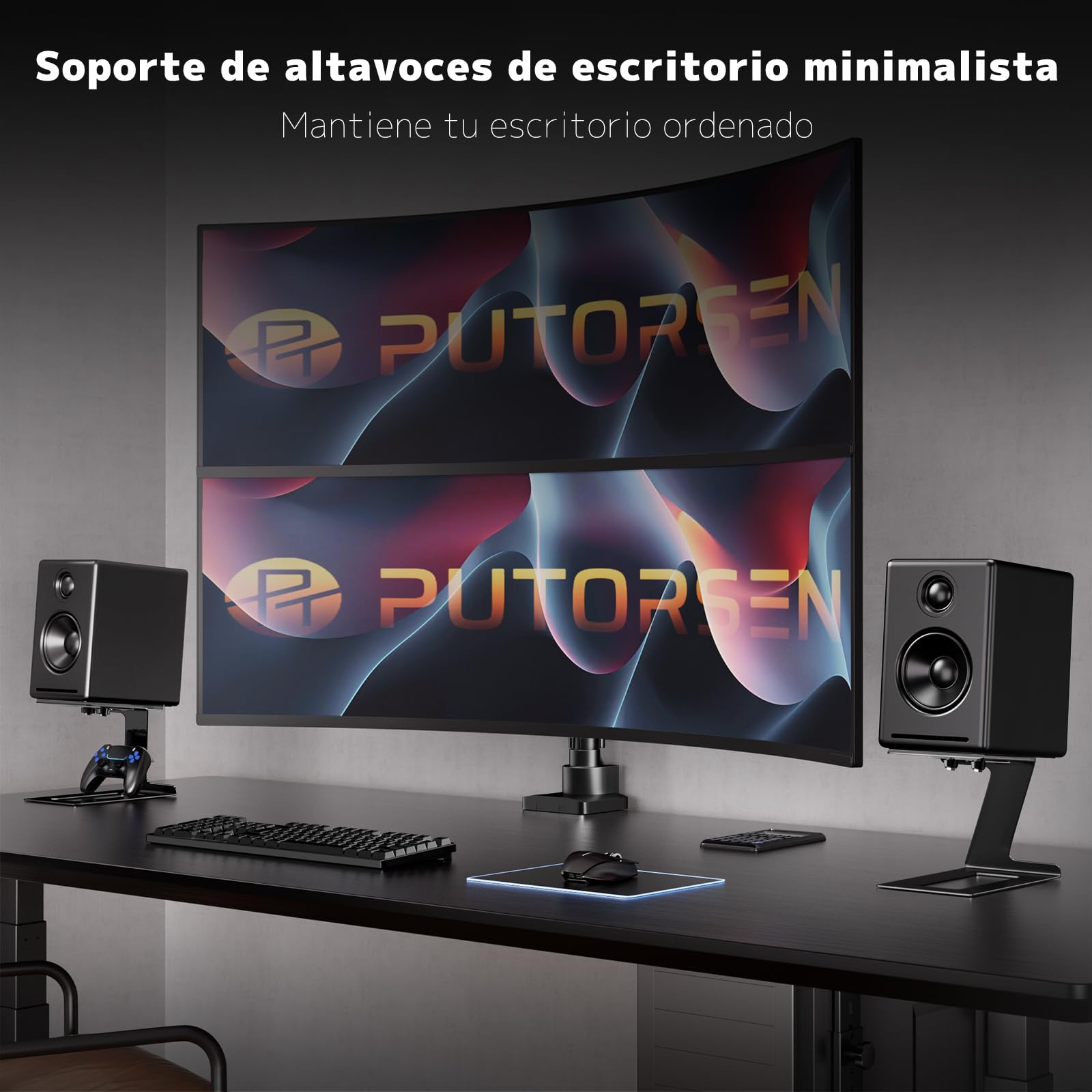 Soportes para Altavoces de Escritorio, para la Mayoría de Altavoces de Estantería Pequeños y Medianos, Profundidad hasta 19.6 cm, Ángulo de Inclinación 6°, con Almohadilla Antivibraciones,Negro