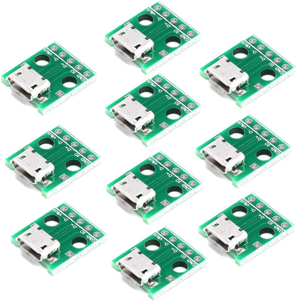 HiLetgo 10pcs Micro USB to DIP Adapter 5pin Female Connector B Type PCB Converter pinboard