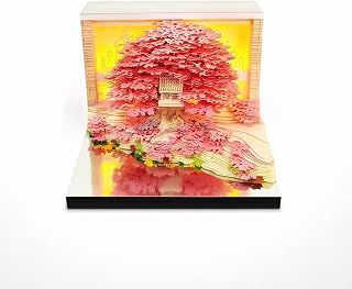 3Dメモパッドカレンダー2026、3Dカレンダー2026 LEDライト付き - 芸術的なティアアウェイペーパー彫刻ツリーフォレストデザイン、クリエイティブなDIYノートカレンダー|クリスマス、新年のお祝いギフト(ピンク)