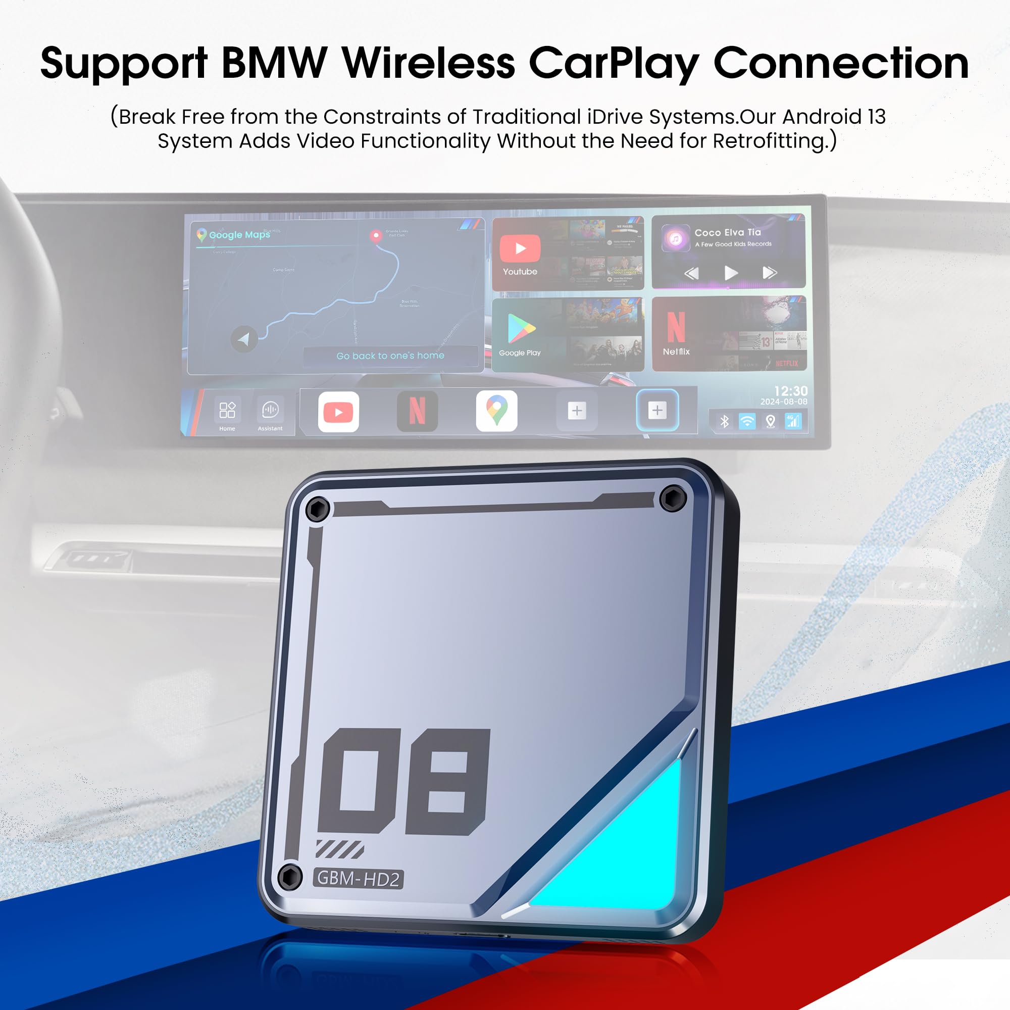 YolanAuto CarPlay Ai Box for BMW Multimedia Video Box, 2024