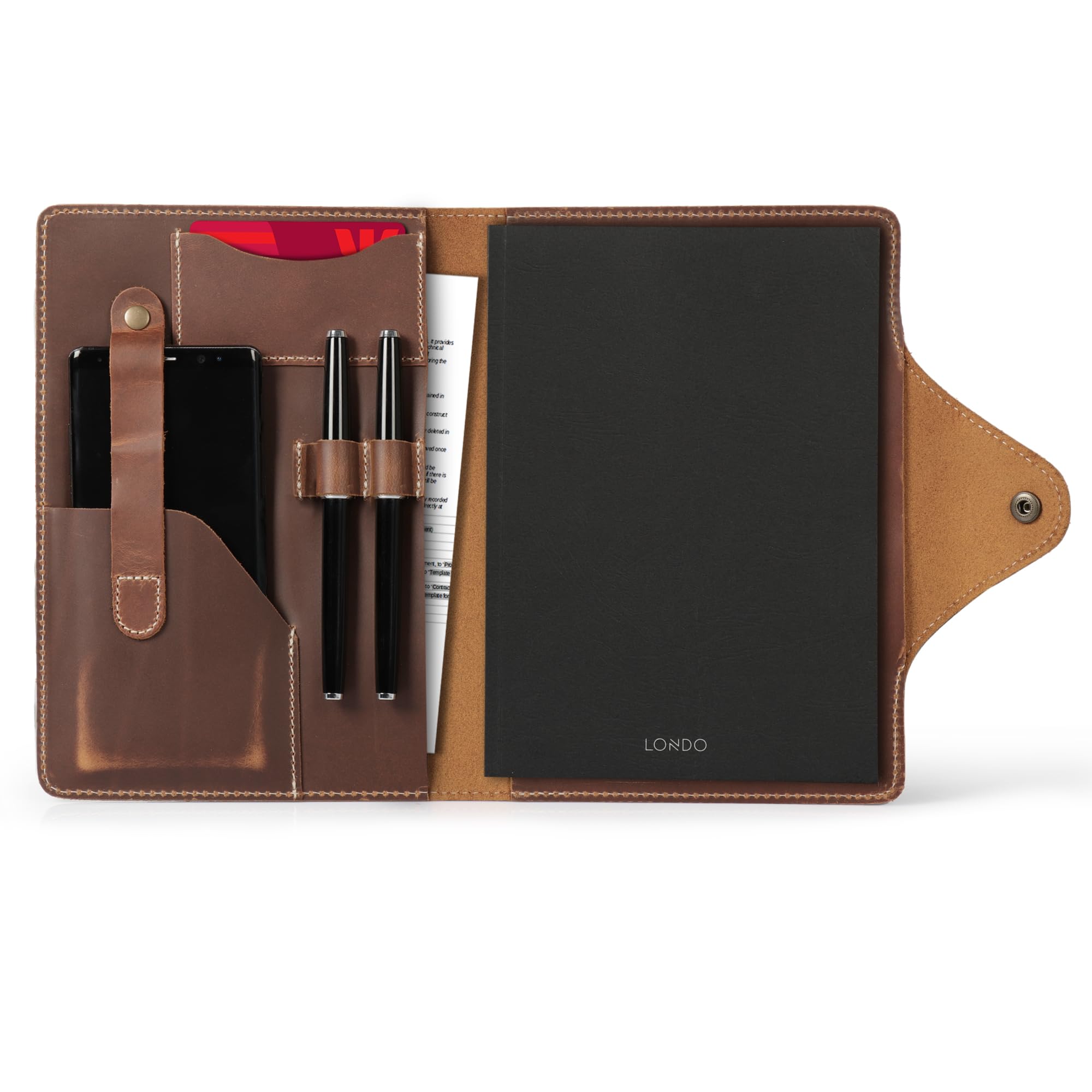 LondoLondo Genuine Leather Portfolio with Notepad and Snap Closure (Camel, Large)