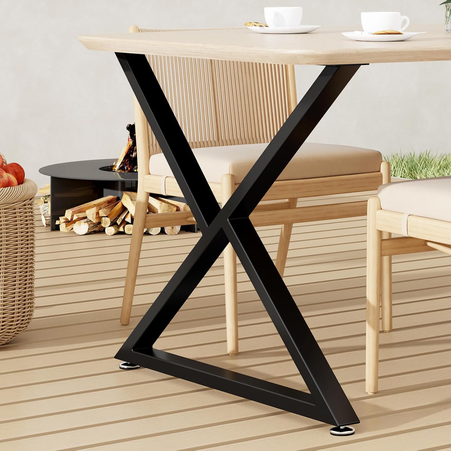 Giantjellies Z Shape Heavy Duty Metal Table Legs Set of 2, 28" H×35" W Black Table Legs with Adjustable Foot Pads, 1000LBS Load Capacity for Desk Dining Bench