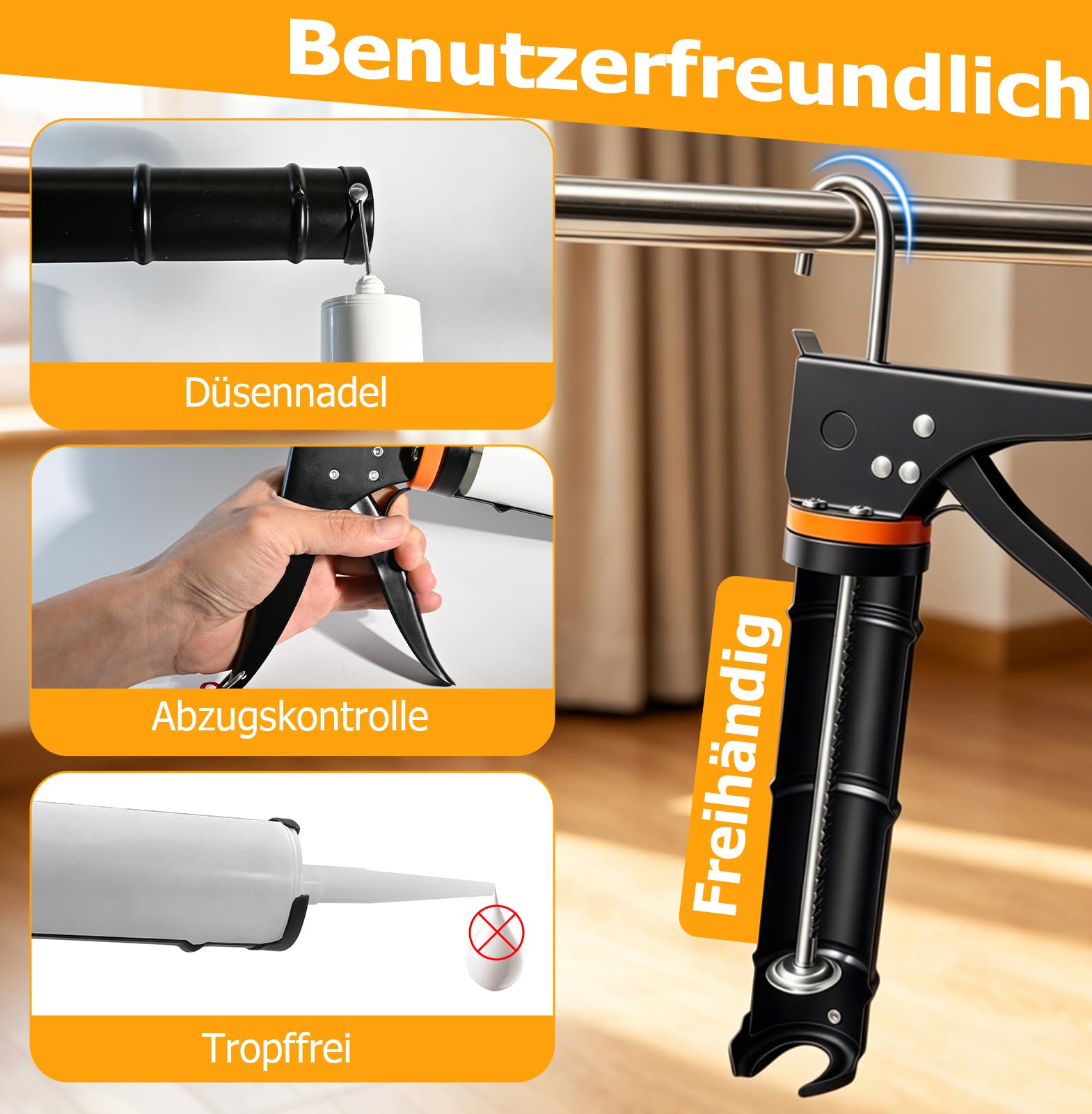 Silikonpistole Silikon Abzieher Set, 25 tlg Silikonentferner Kit mit Kartuschenpresse, Fugenkratzer und Fugenglätter, Zum Entfernen von alter Silikonfugen und Glätten neuer Fugen für Küche und Bad