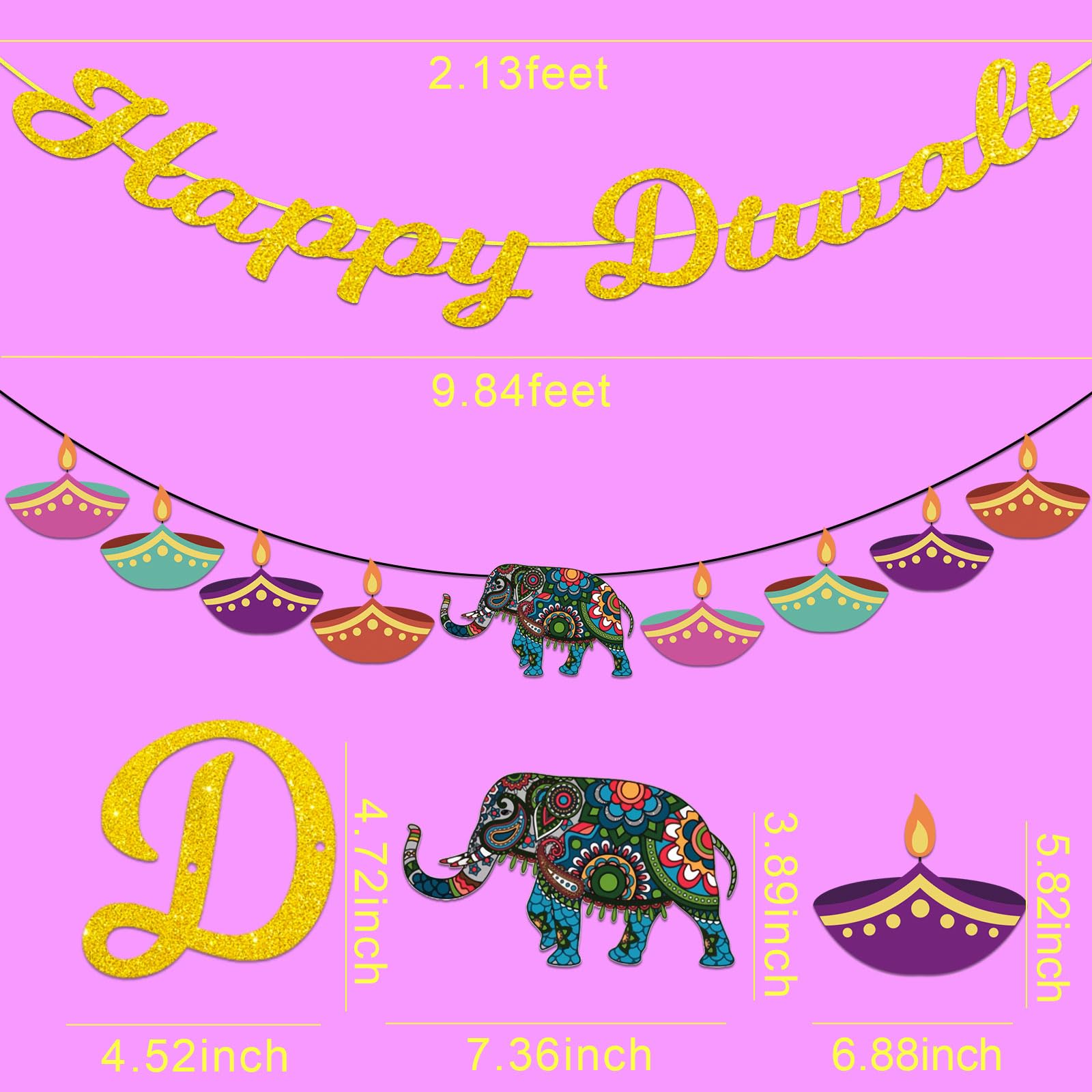 iwiio Happy Diwali Banner & Decorations for House - Diwali Bunting & Party Photo Props, Multicolor - Image 2