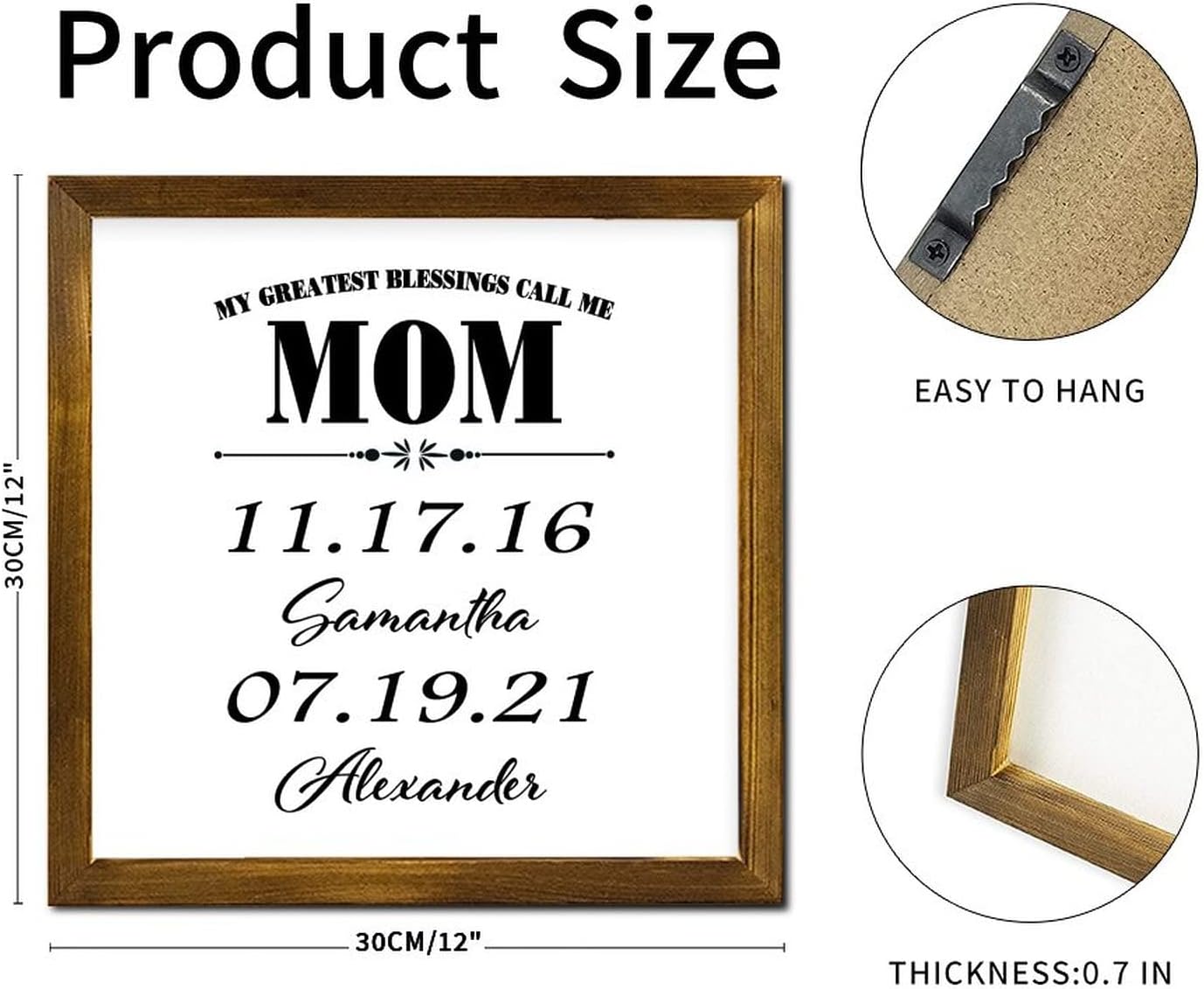 My Greatest Blessing Call Me Mom Wood Framed Sign Saying Quotes Door Sign Retro Wood Wall Hanging Decoration for Home Family Living Room Bedroom 12x12 Inch