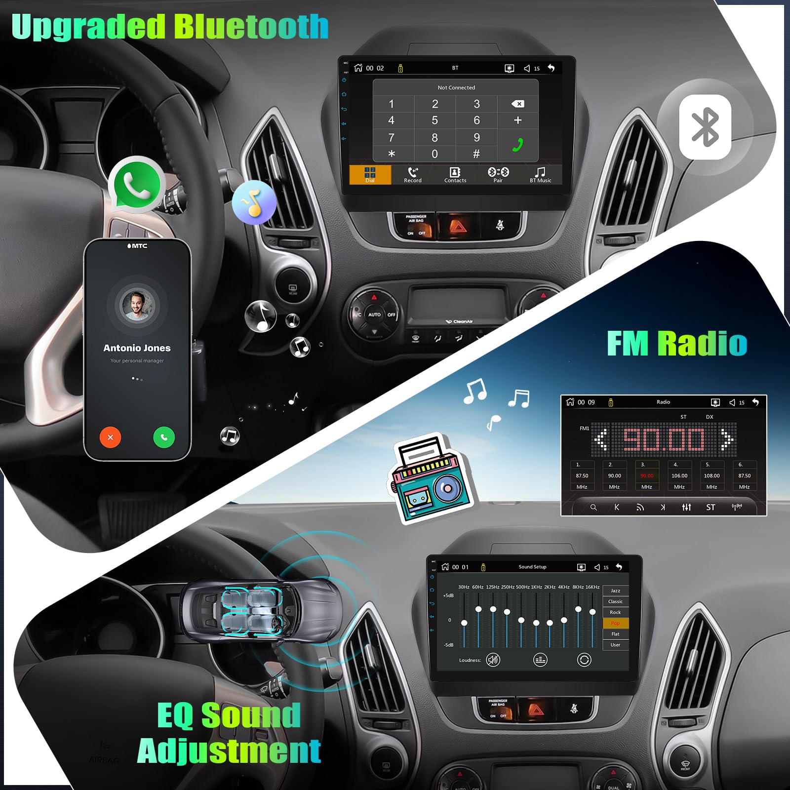 CAMECHO Radio sans Fil CarPlay Auto, 10 Pouces pour Hyundai IX35 2010-2015 avec Caméra de Recul, Radio Bluetooth avec Android Auto, FM, SWC, EQ et MirrorLink