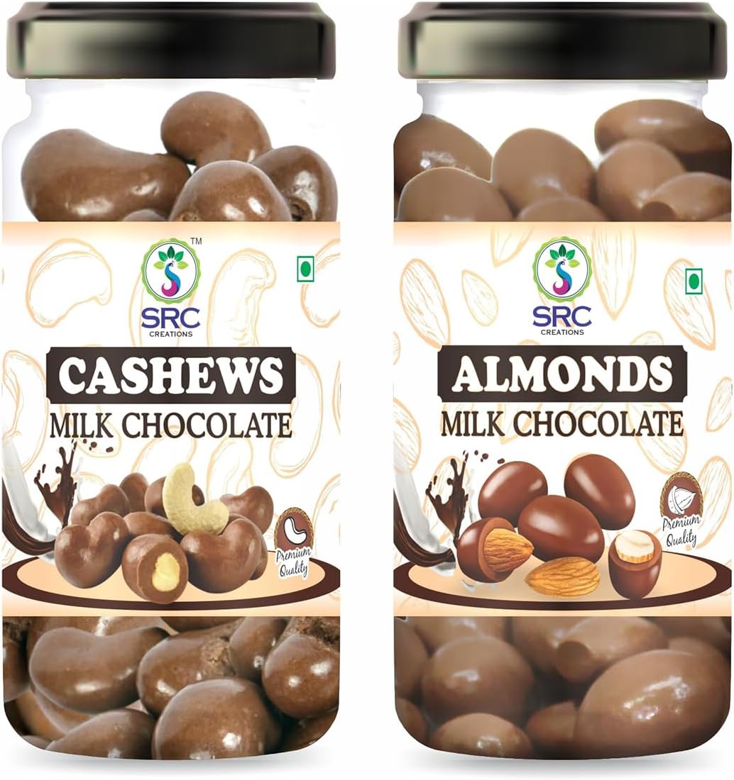 SRC CREATIONS Milk Chocolate Covered Cashews | Crunchy Kaju Coated with Smooth & Creamy Milk Chocolate | Delicious Chocolate Dry Fruit Snack | Perfect for Gifting & Snacking Jar Packing 100gm Pack of 1