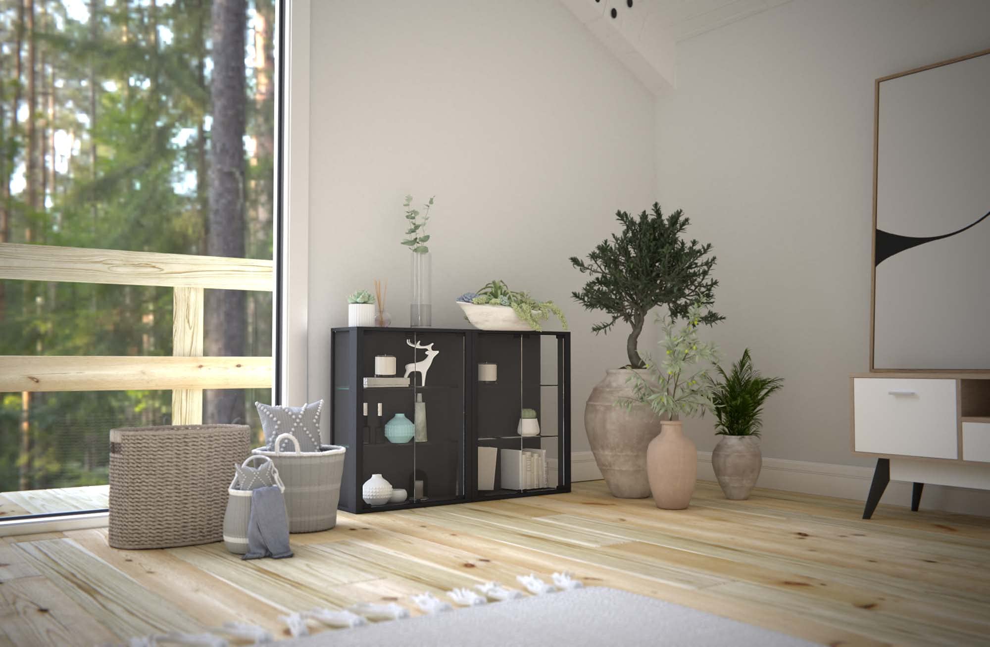 VCM vitrine Salon, Armoire vitrine, Meuble vitrine Salon, vitrine en Verre Colonne Vitrine Murale Suspendue vitrine en Verre vitrine Murale vitrine en Verre Udina Cœur de Noyer