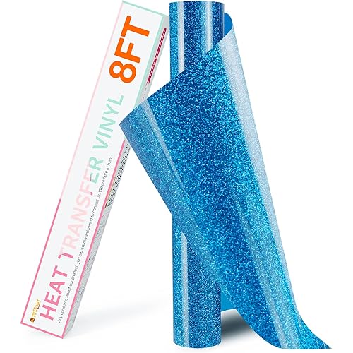 HTVRONT Blue Glitter HTV Heat Transfer Vinyl Rolls - 10" x 8ft Blue Glitter HTV Vinyl for Shirts, Glitter Iron on Vinyl for All Cutter Machine - Easy to Cut & Weed for Heat Vinyl Design (Sky Blue)