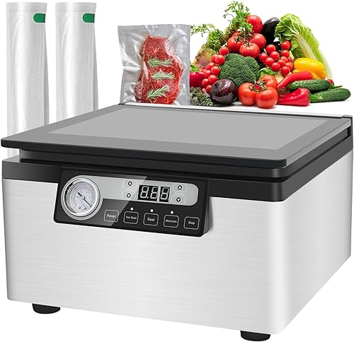 spoonlemon Sellador al vacío de cámara de 12 pulgadas, sellador al vacío comercial automático de 7.6 cuartos de galón, 7 veces frescura, sellador de