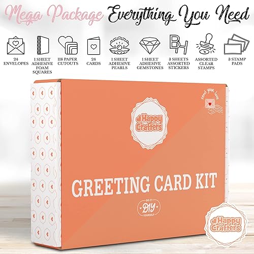 Miniatura 7 de Kits de fabricación de tarjetas para adultos y niños, 24 tarjetas de felicitación en blanco y sobres con suministros y juego de sellos, juego de