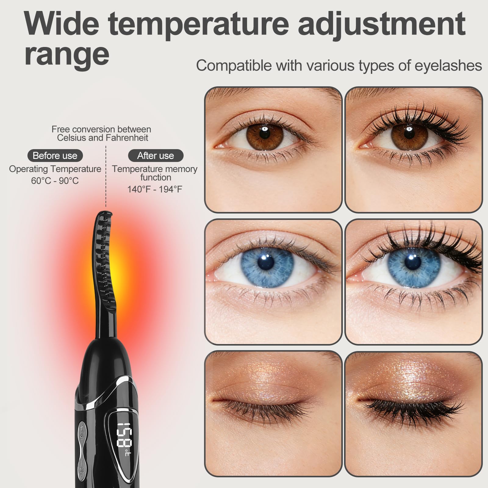 S600, piegaciglia riscaldato elettrico, con controllo preciso della temperatura, funzione di memoria e calore costante per ricci di lunga durata (S600-148 mm)