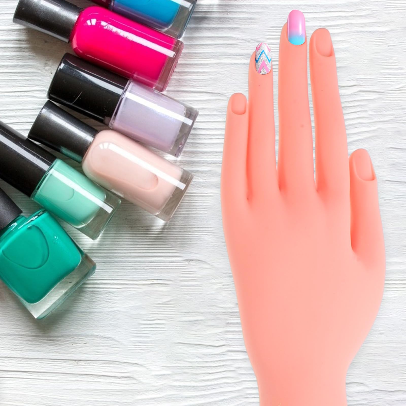 IMIKEYA Künstliches Nagel Übungs Handmodell mit 100 Übungsnägeln Flexibles Silikon Handmodell für Maniküre Anfänger Nagelkunst Zubehör mit Ständer Nageldesign Übungswerkzeug
