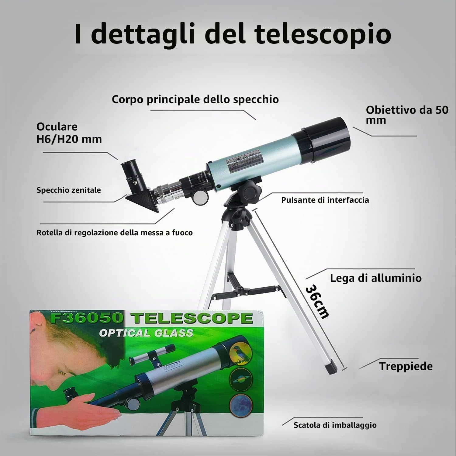 Telescopio Astronomico, Telescopio per Bambini 360/50mm 90X Zoom HD Telescopio Spaziale Monoculare Esterno Cannocchiale Rifrattore Portatile con Treppiede per Bambini/Adulti/Principianti.