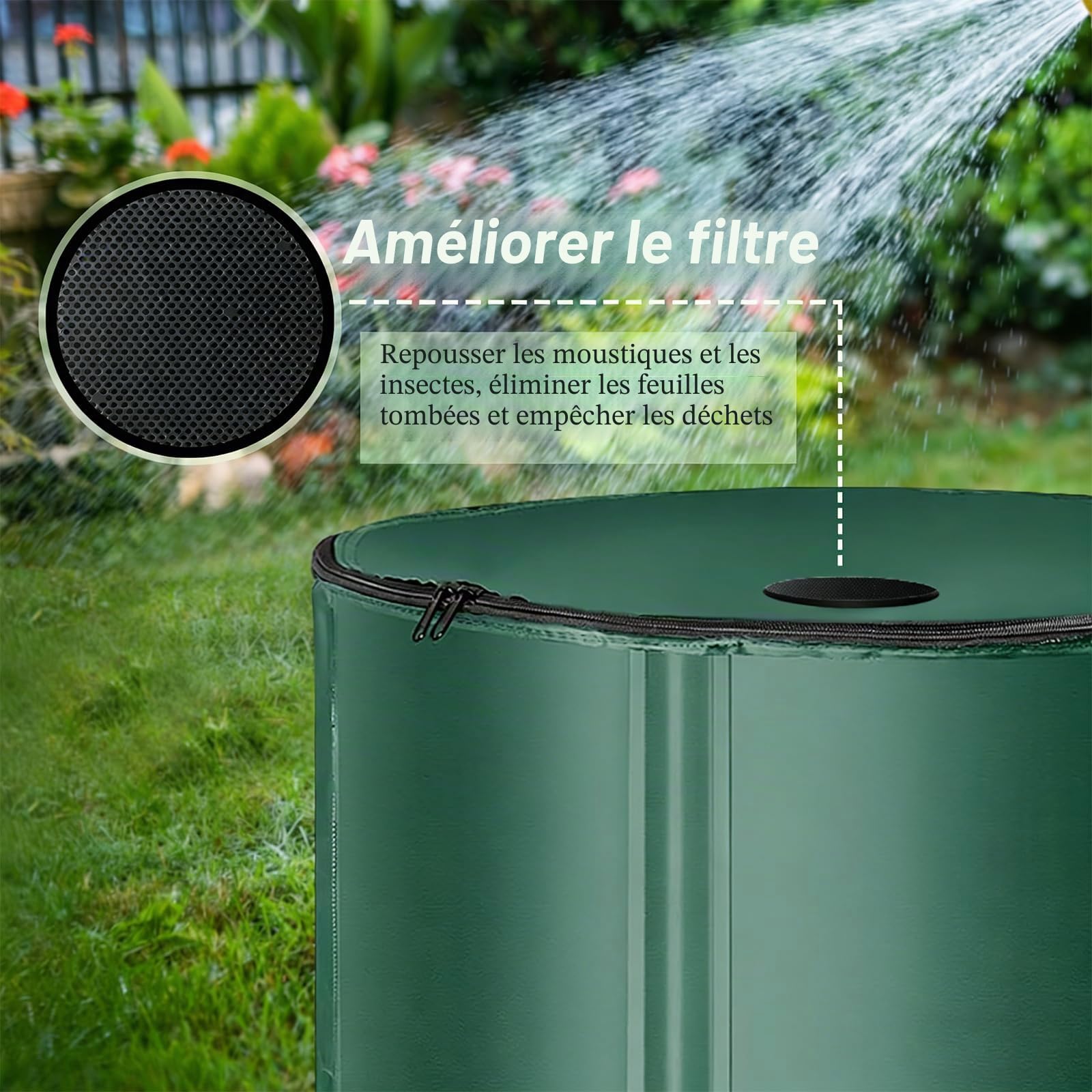 Système de collecte d'eau de pluie pliable en PVC 250 L