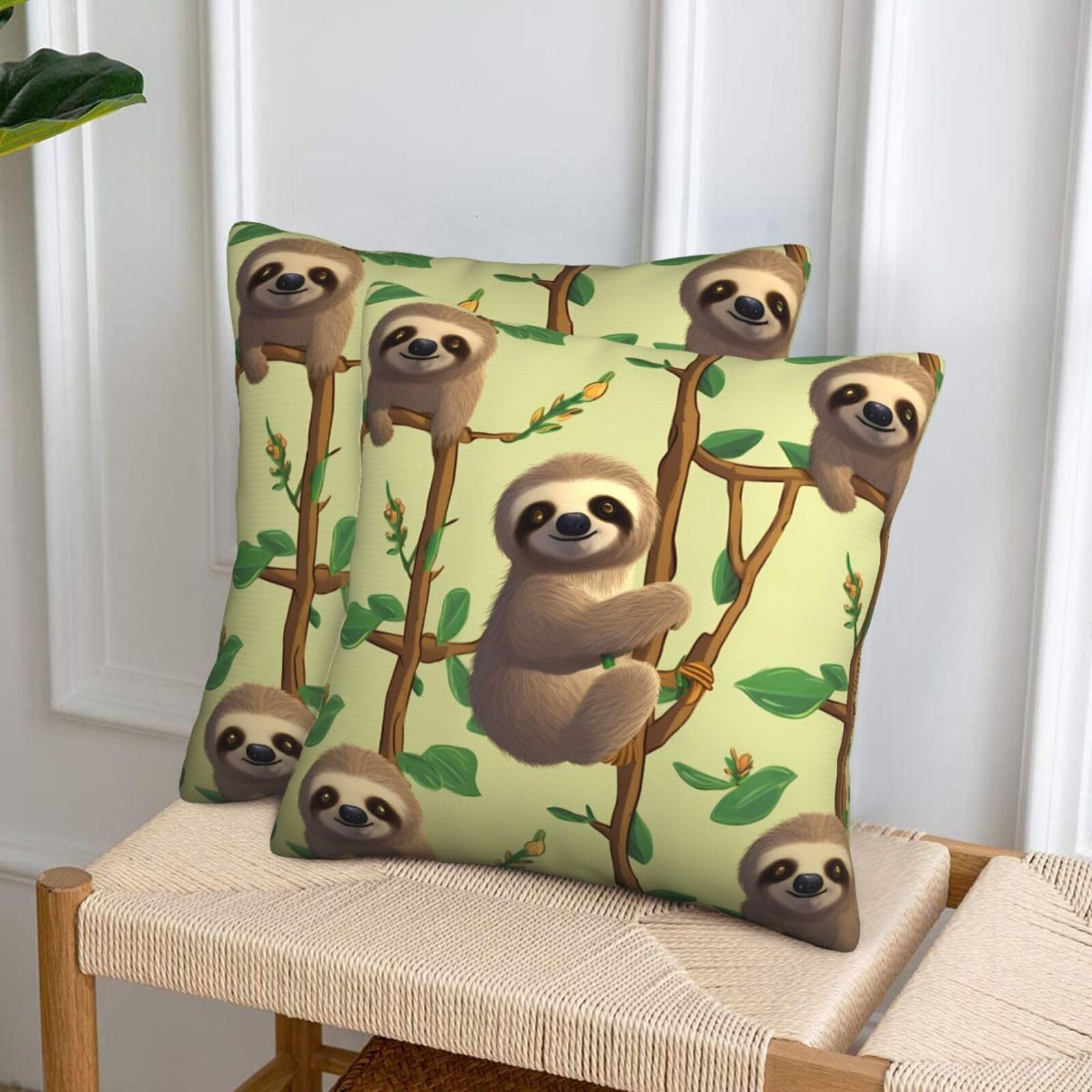 NONHAI Decorative Throw Pillow Covers Set of 2, 18"x18" Square Cushion Case Soft Comfy Cute Cartoon Sloths Throw Pillows for Couch Cushion Livingroom Farmhouse Home Decor Pillowcases