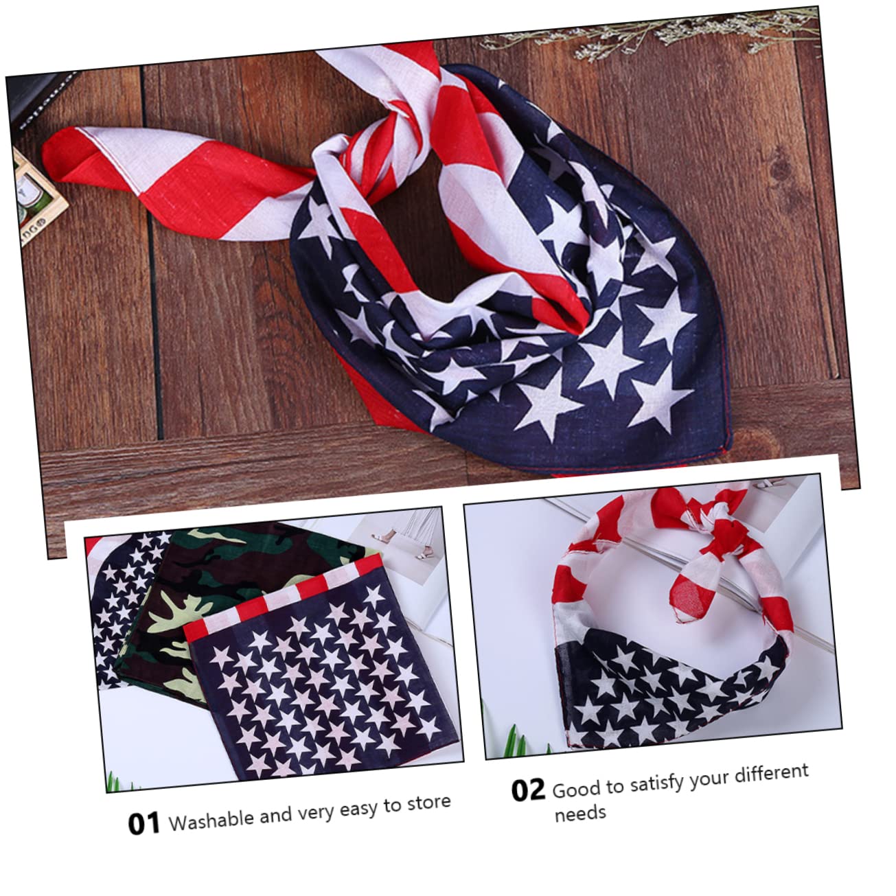 IWOWHERO Patriotic Scarf for Women Scarf Headband Usa Flag Headwear Hip-hop Headdress Headwear