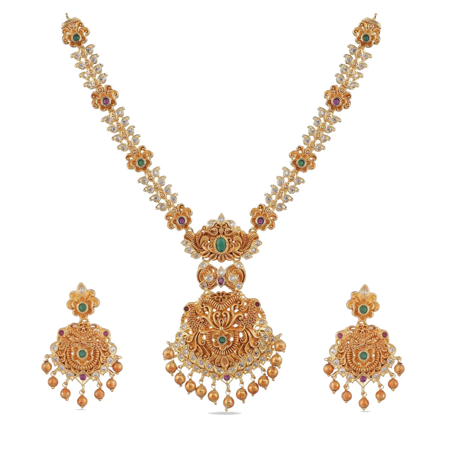 Tarinika Arina Gold Plated Indian Jewelry Set with Necklace and Earrings White Red Green