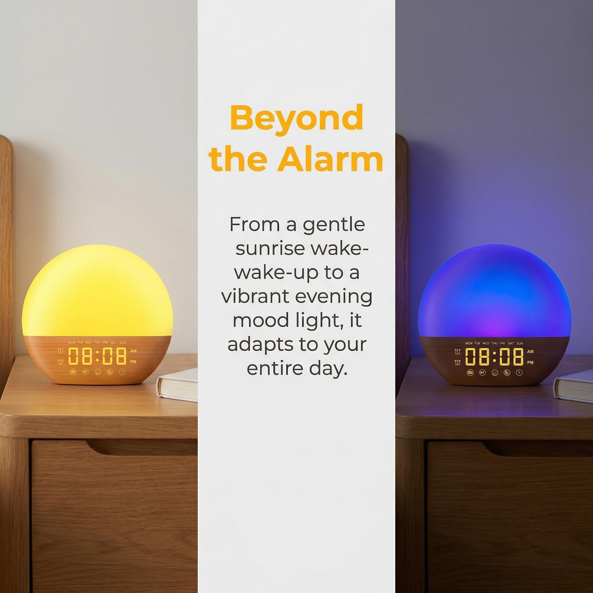 Réveil Simulateur D'aube & Crépuscule,Réveillez- Vous Naturellement,Réveil Lumineux Simulateur D'aube,Radio Eveil Matin Lumière Lampe De 20 Niveaux,7 Sons Naturels Fonction Snooze 18 Couleurs (B#)