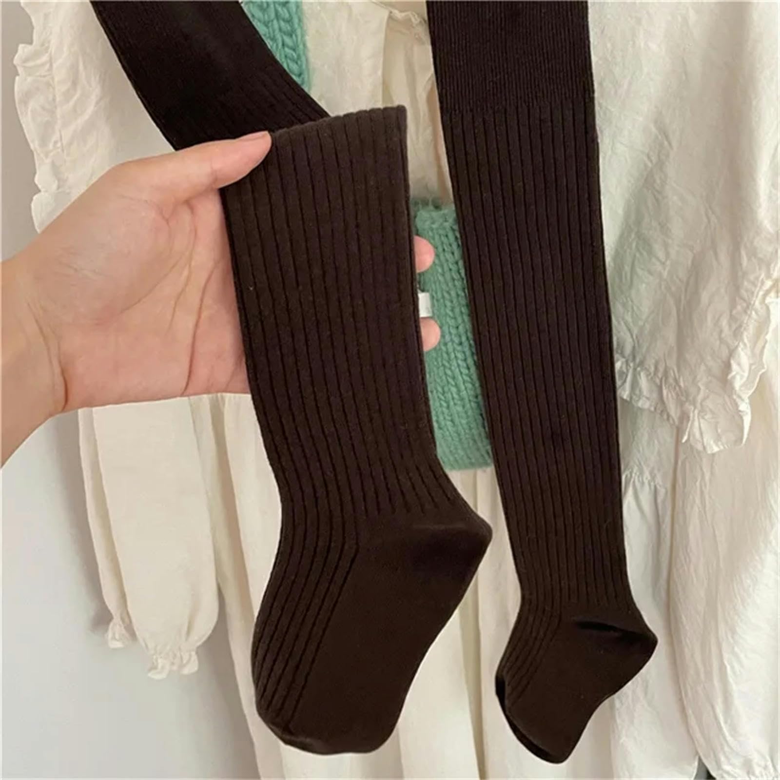 MdybF Calzini 4 Coppie Autunno Inverno A Colori Solidi Calze Ginocchine da Donna Calzini da Donna A Doppio Ago in Cotone Caldo Calzino Femminile