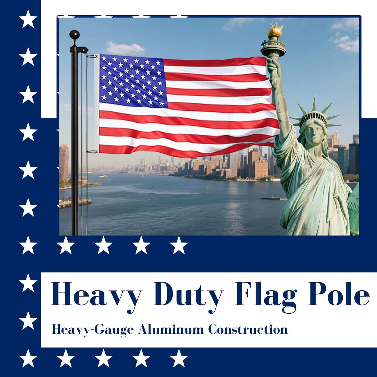 iElyiEsy 12 Gauge 20FT Heavy Duty Black Flag Pole Kit - In-Ground Flagpole, 120MPH Wind Tested with 3'×5' Oxford Embroidered Flag Aluminum top Ball for Residential/Black - Image 5