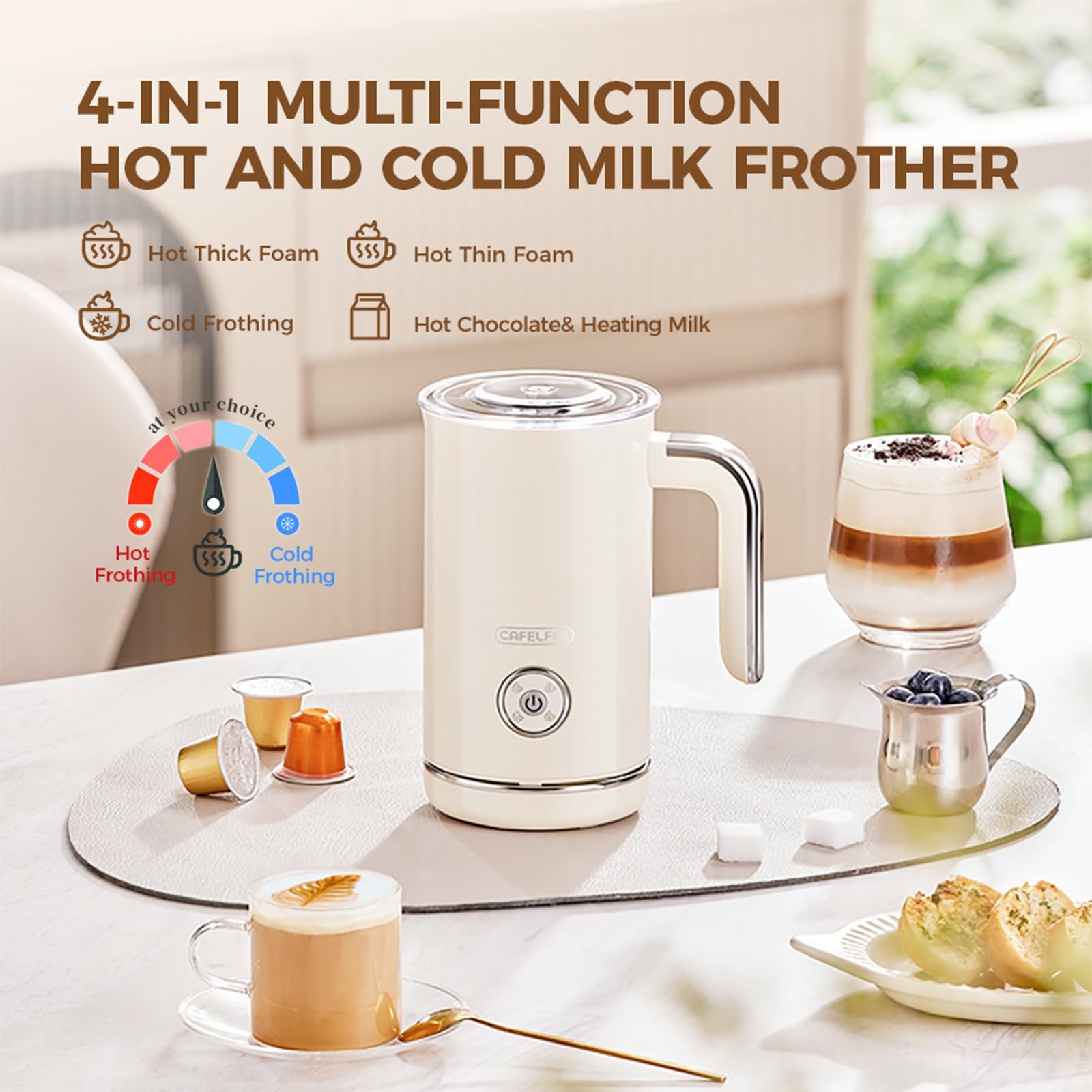 Elektryczny spieniacz do mleka 4 w 1, automatyczny spieniacz i parownik do mleka 240 ml, automatyczne wyłączanie kawy, latte cappuccino, macchiato