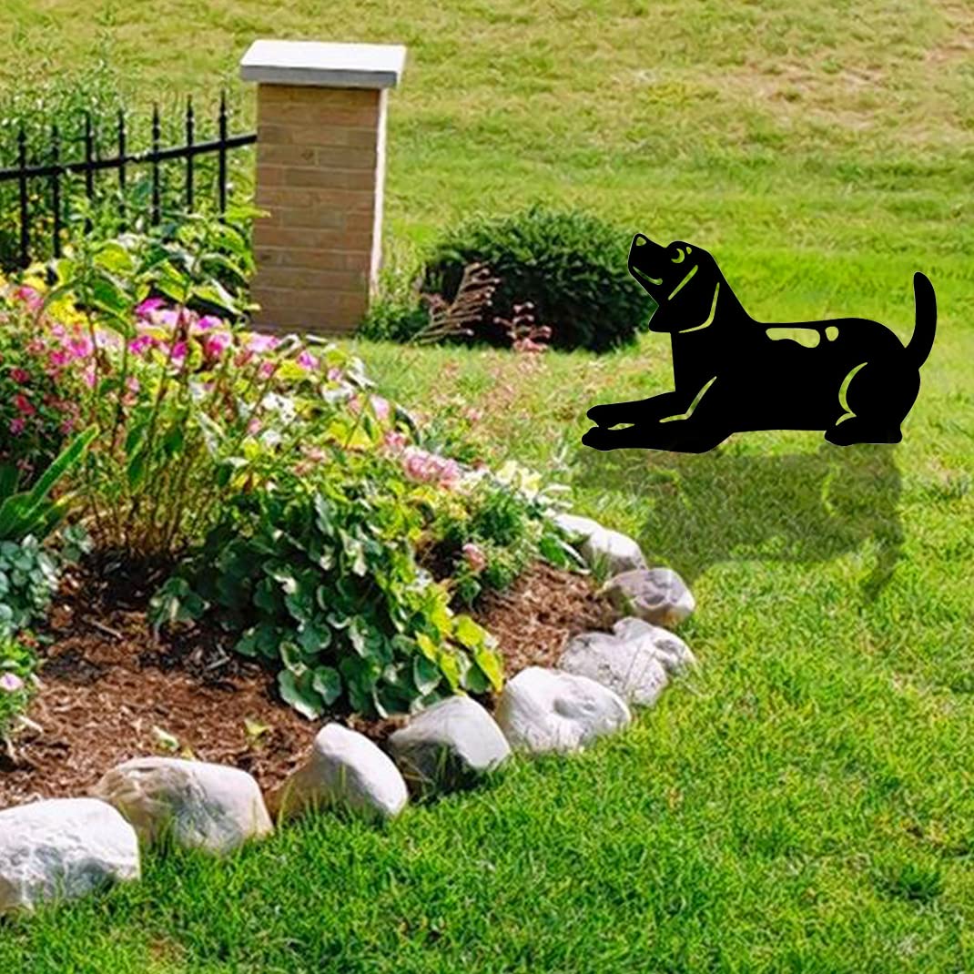 DIYBravo Metall-Gartenfiguren-Set – 4 Tiere (Igel, Känguru, Huhn), Schwarz, Wetterfest, Mit Erdspießen