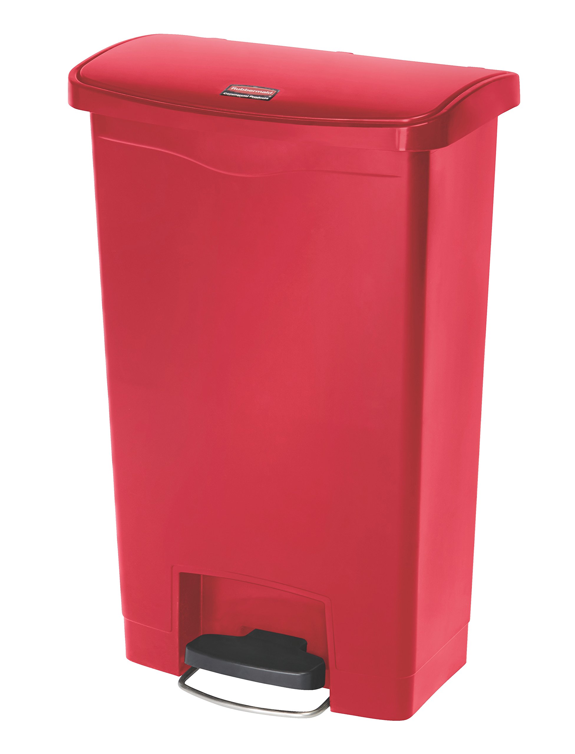 Rubbermaid Commercial Products - 1883566 Slim Jim Step-On Plastic Trash/Garbage Cans, 13 Gallon, Plastic Front Step Step-On, Red