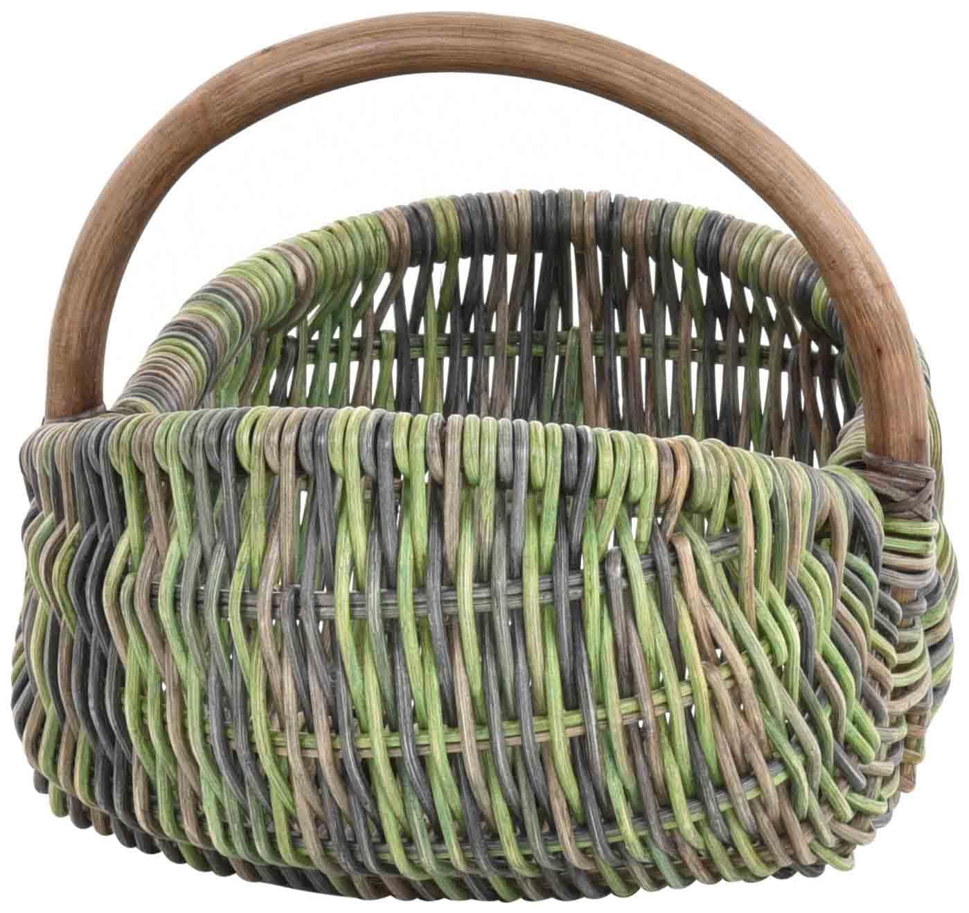 Einkaufskorb/Bügelkorb/Shopper aus echtem Rattan, Henkel- Trage-Korb leicht und stabil (Grün Blau Mix)