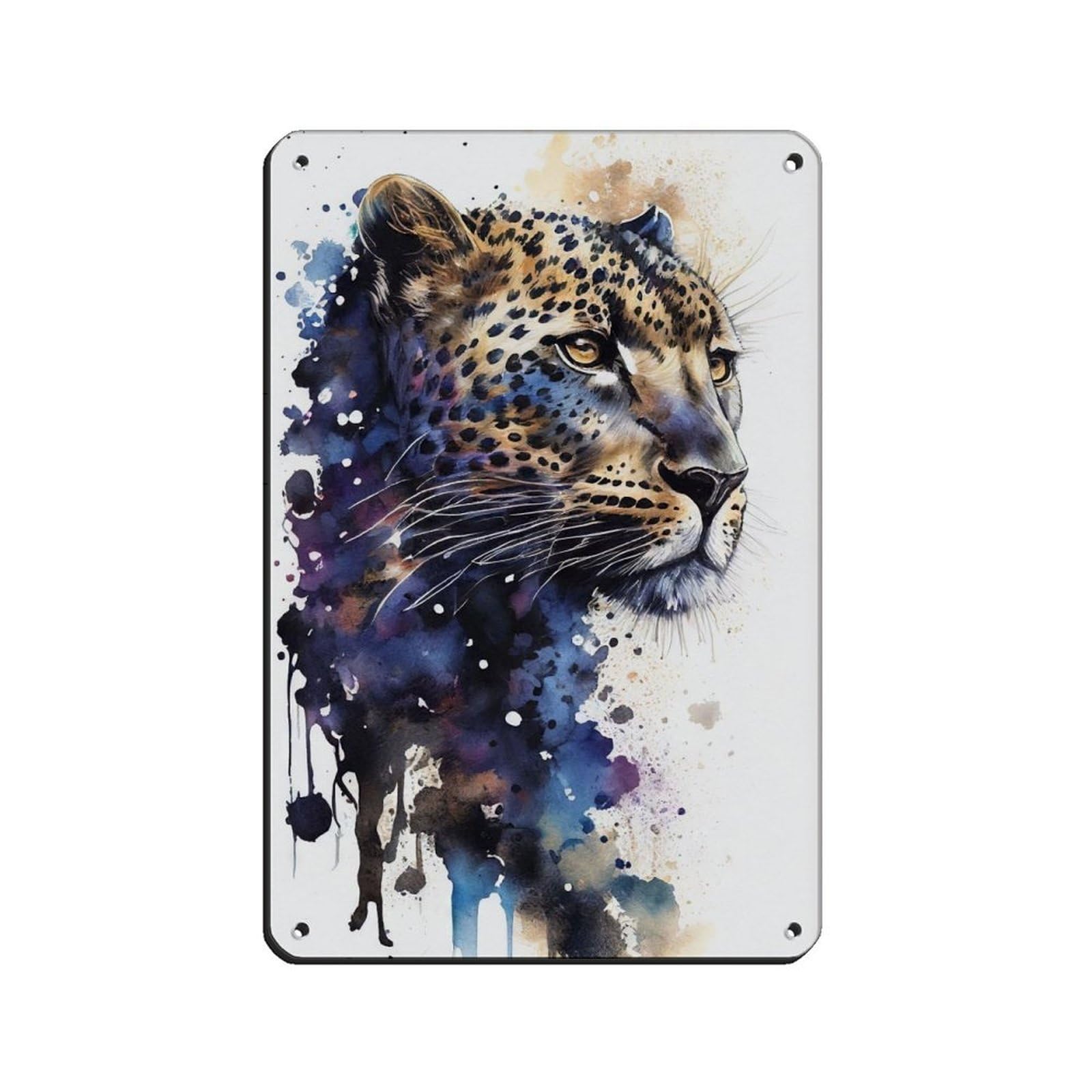 Watercolour Leopard Portrait Poster（2） Tin Sign Vintage Metal Pub Club Cafe Bar Home Wall Art Decoration Poster Retro 8x12inch(20x30cm)