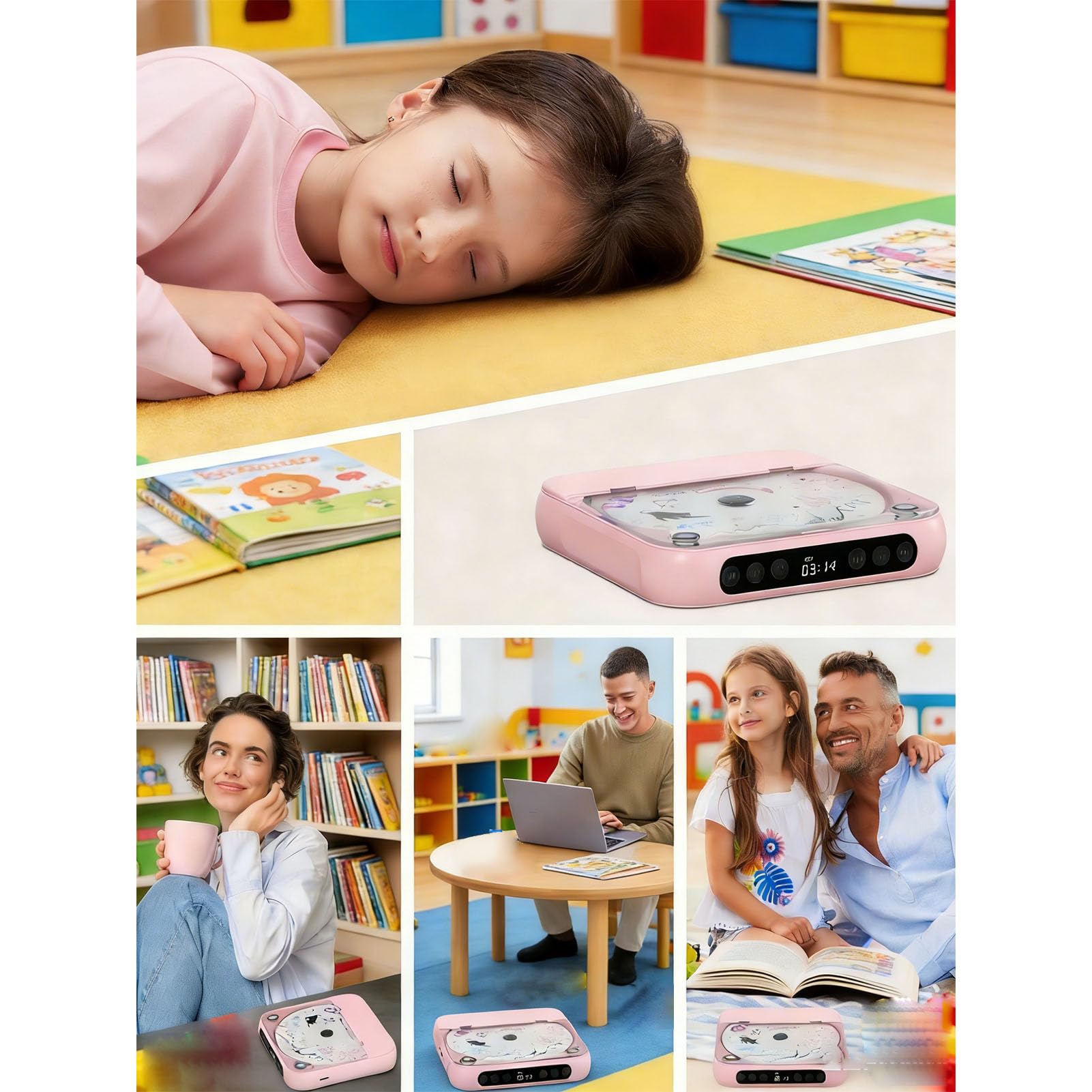 Generic Lettore CD Portatile con Effetti Sonori Sorprendenti Cuffie Ricaricabili Bluetooth 5.3 per Auto di Casa Supporto Esterno CD Ingresso USB AUX per Audiofili (PINK)