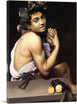 ARTCANVAS Young Sick Bacchus 1593 Canvas Art Print Stretched Framed Painting Picture Poster Giclee Wall Decor by Caravaggio - 12" x 8" 0.75" Deep