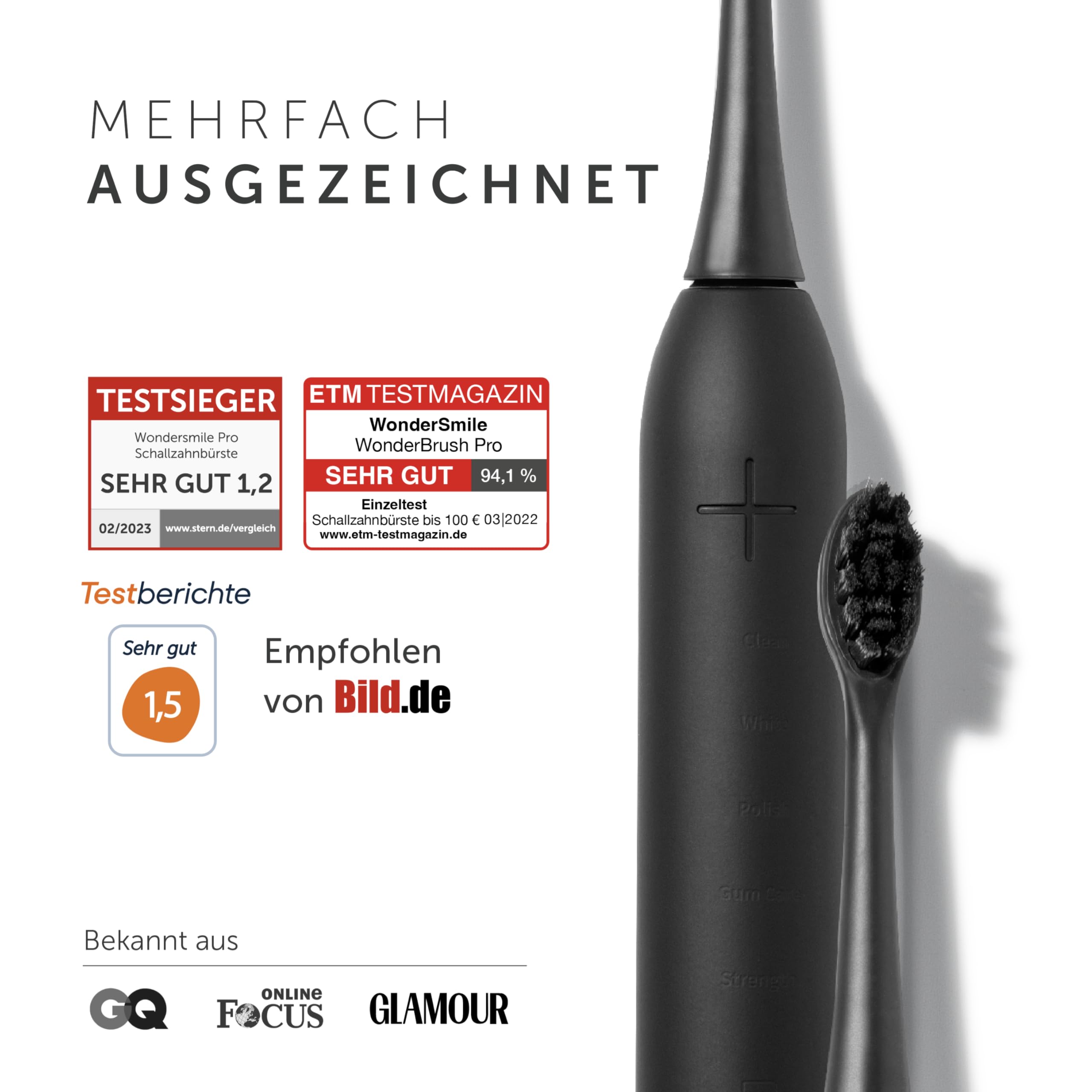 Uniquesmile Zahnaufhellung Whitening Strips Bundle mit Schallzahnbürste - Testsieger 2024-100 Tage risikofrei testen (40 Stück/Ultimate Black)