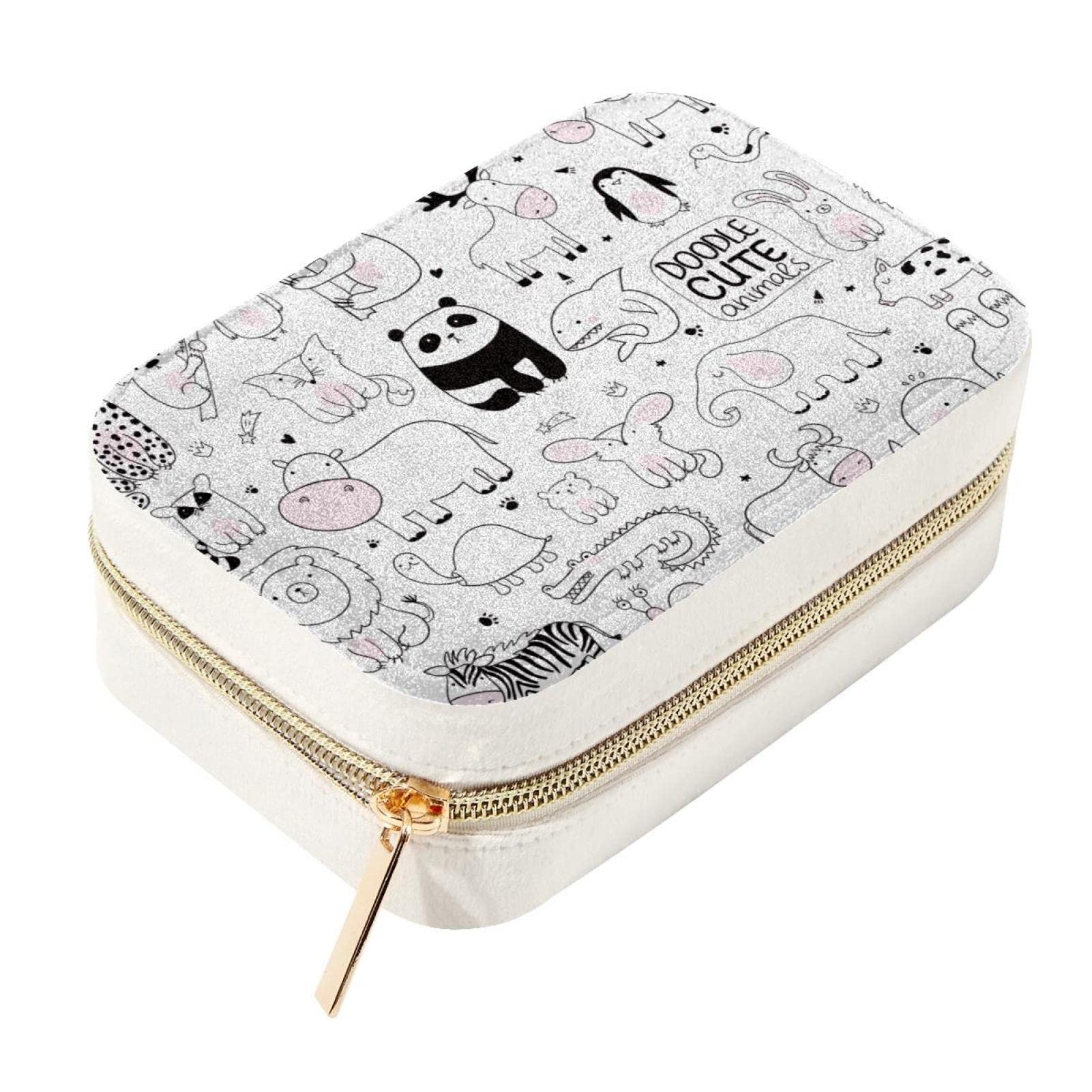 Boîte en velours panda et fermeture éclair en métal pour accessoires et bijoux