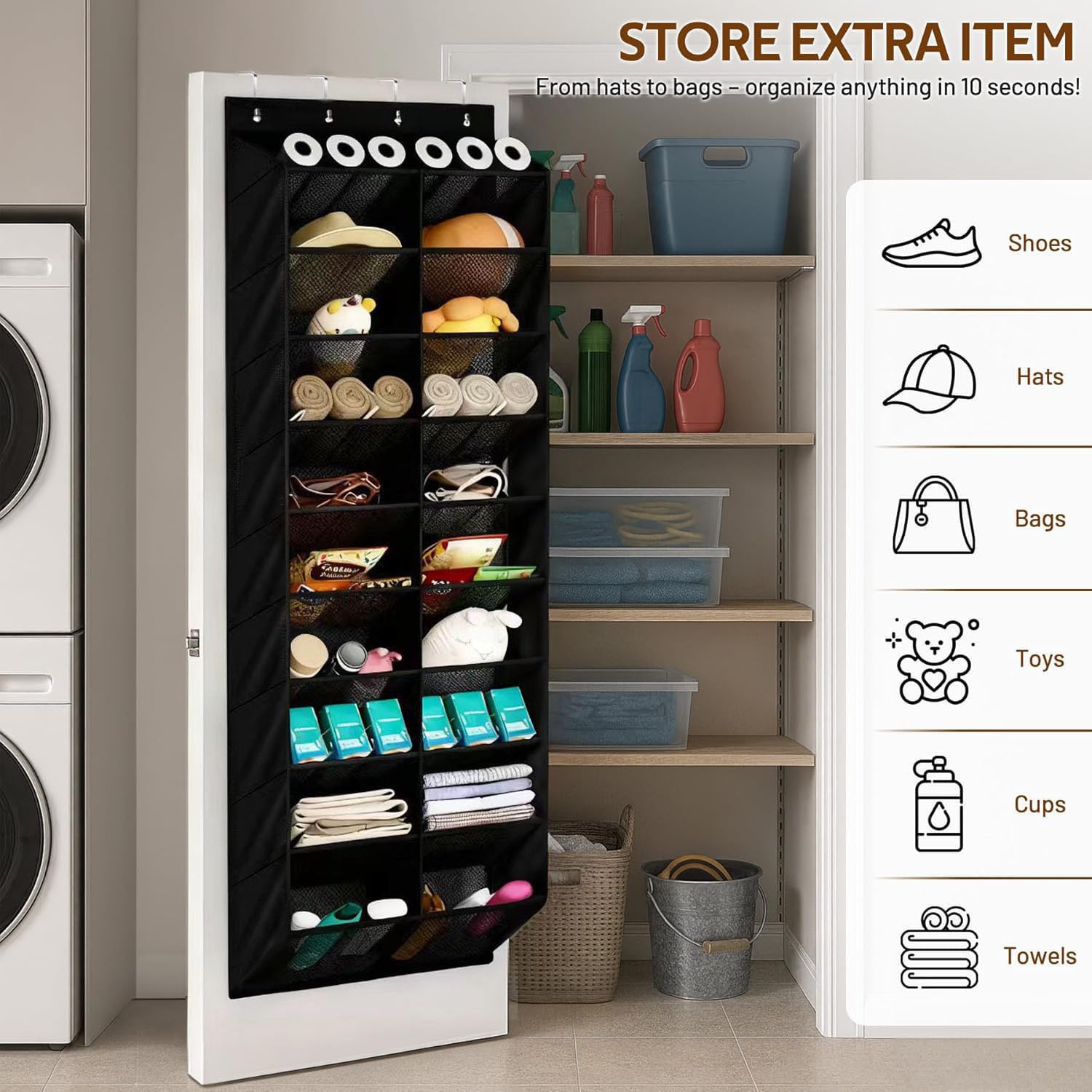 30 pares de zapatos para colgar sobre la puerta, zapatero colgante de gran capacidad con 4 ganchos de metal, solución de almacenamiento que ahorra espacio para un fácil acceso y una limpieza ordenada