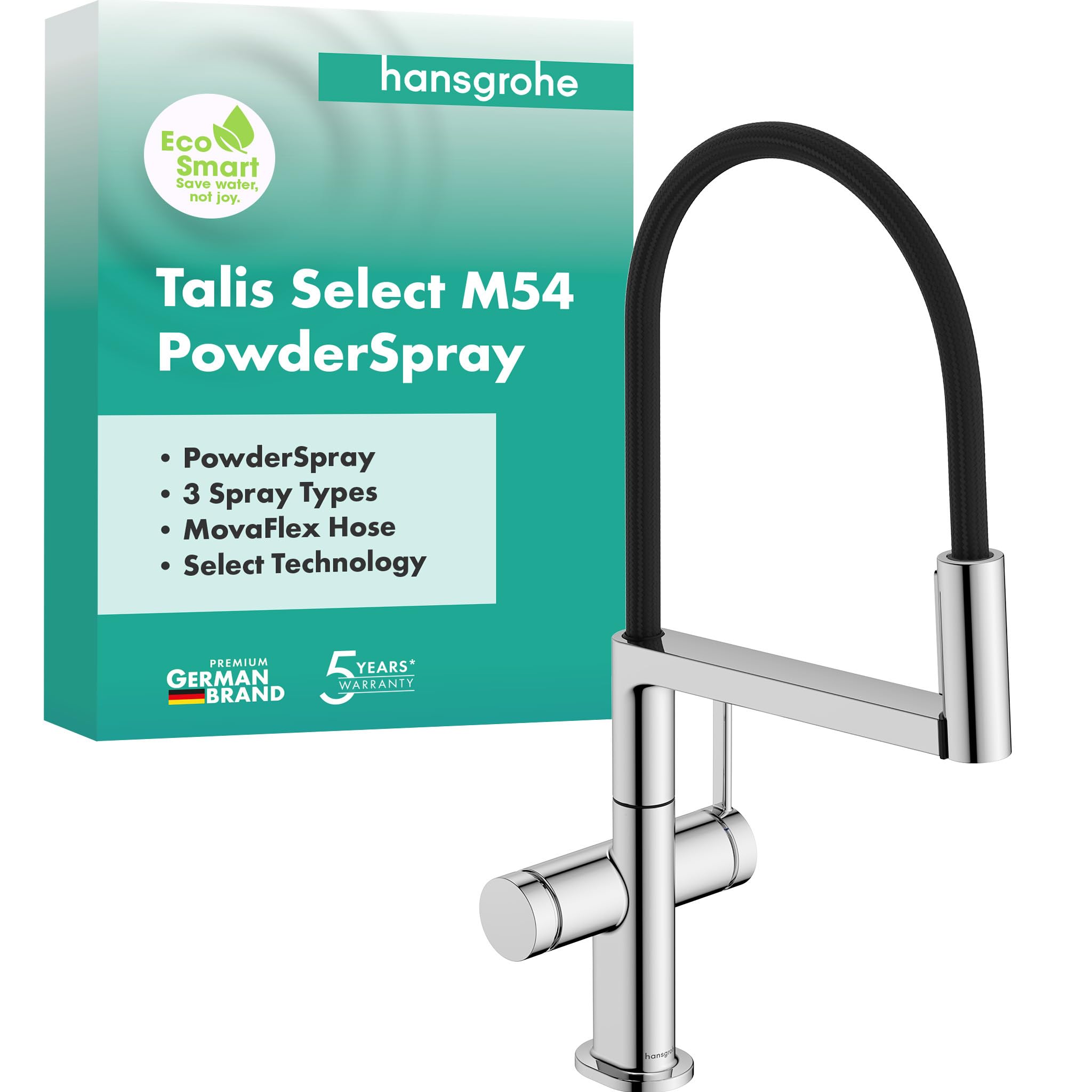 Hansgrohe Chrome Talis Select M54 Powderspray - Kitchen Tap With Pull-Out Spray, Semipro, 3 Sprays, Kitchen Sink Tap With Spout Height 210 Mm, Kitchen Mixer Tap With Swivel Spout, 72861000