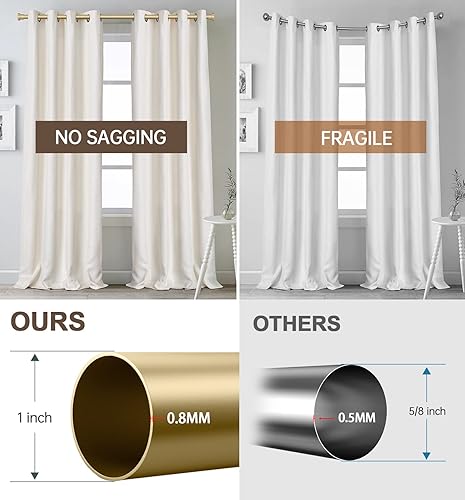 Miniatura 3 de Briofox Barras de cortina de bronce para ventanas de 66 a 120 pulgadas, barra de cortina ajustable resistente de 1 pulgada con remates decorativos