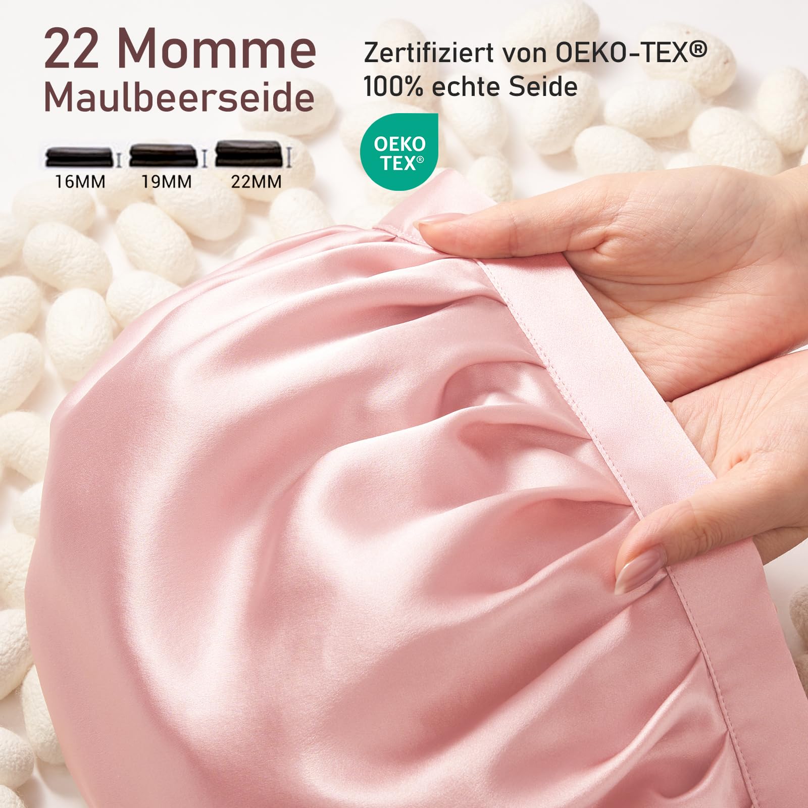 LitBear 22 Momme Seidenhaube zum Schlafen - Schlafmütze aus 100% Maulbeerseide, 100% Silk Bonnet mit elastischem Band, atmungsaktive und verstellbare Schlafhaube für lockiges Haar