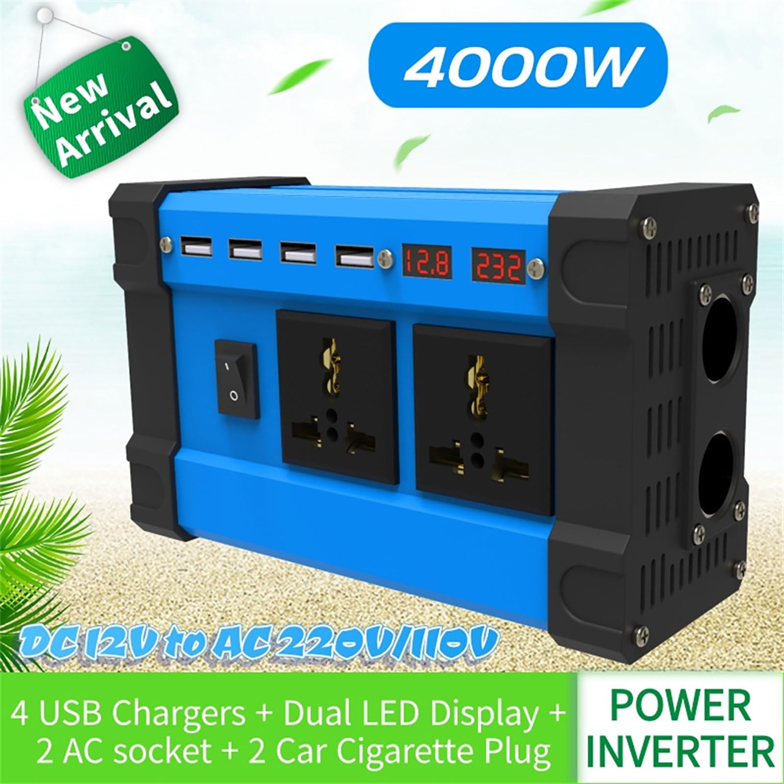 Kit de panel solar, kit completo de panel solar, inversor solar de 4000 W y panel solar impermeable de 18 V/18 W, controlador de 110 V/220 V/30 A con 4 puertos USB y pantalla LED inteligente, 220 V (