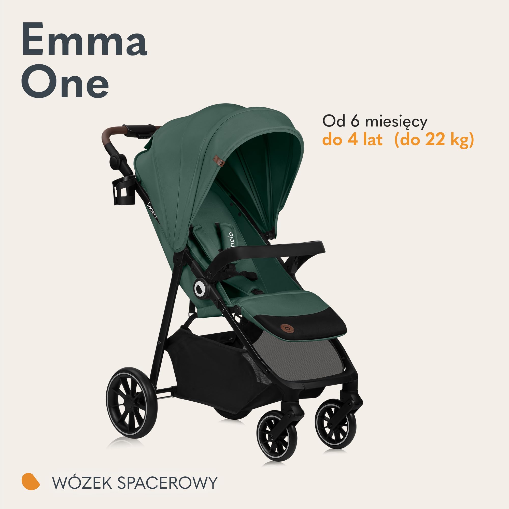 LIONELO EMMA ONE Spacerowy Wózek Dziecięcy do 22 kg od 6 m do 4 lat Obrotowe Koła 360° Pełna Amortyzacja Składany Jedną Ręką Regulacja Oparcia i Podnóżka Daszek XXL UPF50+