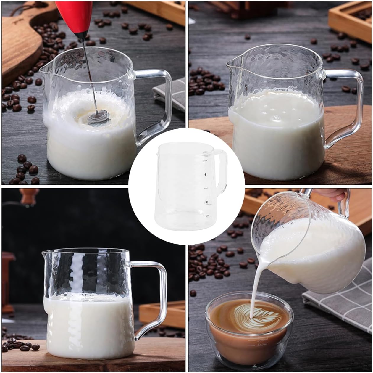 Coffee Milk Frothing Pitcher Glass Measuring Cups Mixing Glass Mug with Handle 500ml for Espresso Steaming Measure Liquid Latte Art Measuring Cup