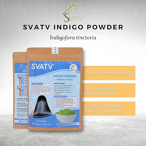 Miniatura 4 de SVATV Indigofera Tinctoria Powder  Para el cuidado del cabello negro  Promueve el crecimiento, grosor  Producto ayurvédico para el cabello - 8.01