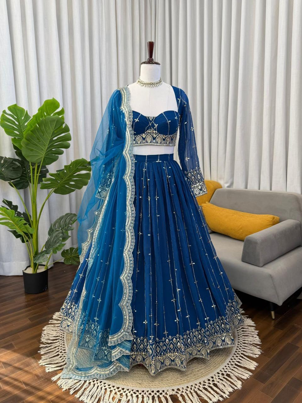 Women's Royal Blue Lehenga Choli with Dupatta,Traditional Indian Wedding Outfit