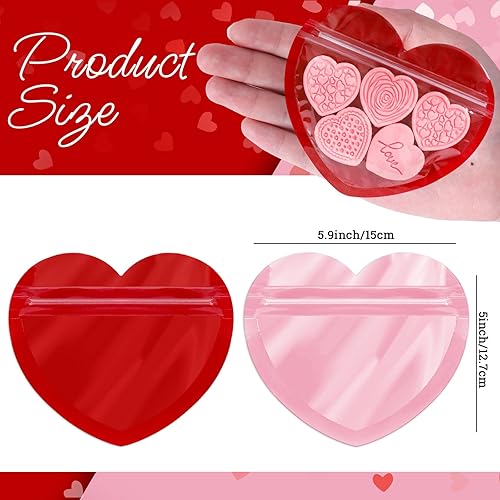 Miniatura 2 de JarThenaAMCS 100 bolsas de regalo en forma de corazón, corazón rojo, rosa, transparente, resellable, bolsa de dulces, bolsa de joyería para el día