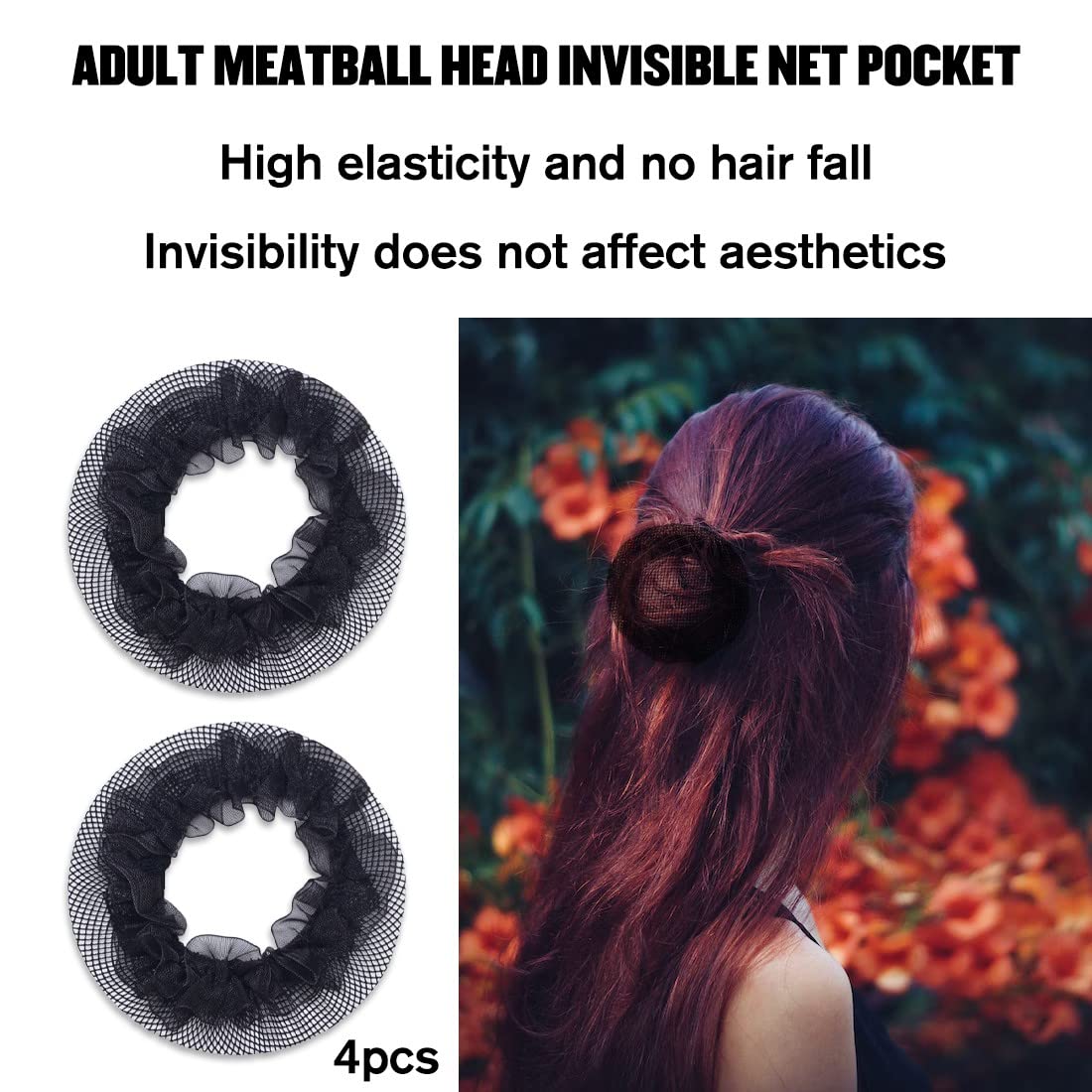 Reti per Capelli Invisibili Stretch 4 Pezzi per Balletto Danza Infermiera Nero
