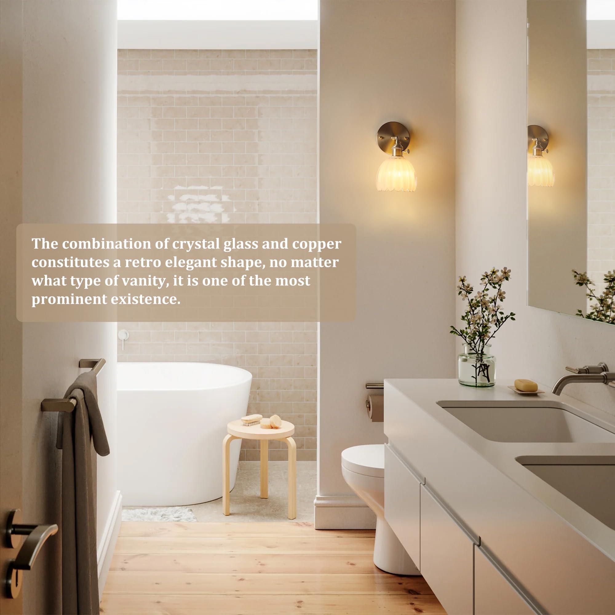 Shenmoyl Vintage Wall Sconces with White Tulip Glass Lampshade 180 Degree Adjustable Brass Sconces Modern Wall Lighting Fixture with Switch for Bedside Bedroom Doorway