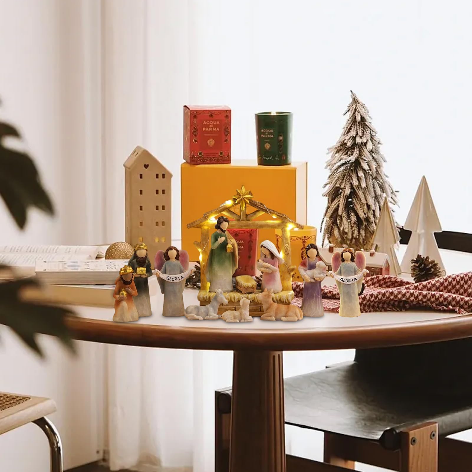 Presepe Di Natale Statuine Mangiatoia E Figurine Decorazioni Natalizie | Set Presepe Di Gesù Statua Sacra Famiglia Tavolo Soggiorno Camera Da Casa Di Campagna Scuola